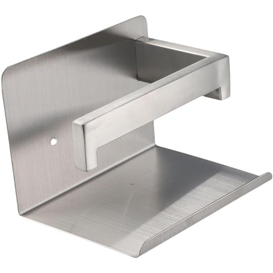 Soporte para papel higiénico de níquel cepillado, soporte para pañuelos de pared con estante para teléfono, soporte resistente, soporte de papel higiénico c