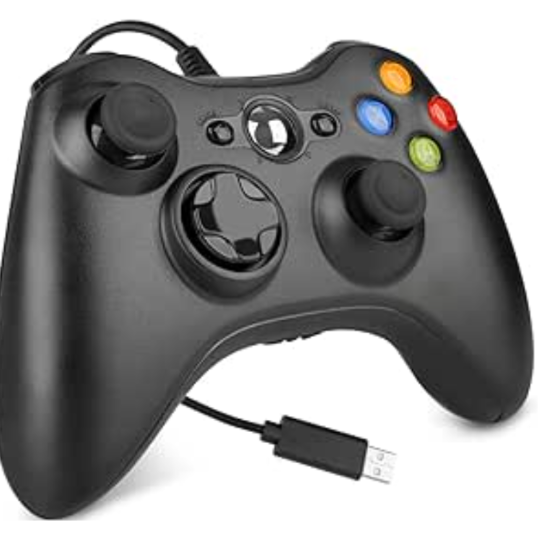 Mando con cable para Xbox 360, cables de 2,1 m, doble vibración, USB Gamepad para Xbox 360/360 Slim System y PC Win7/8/10 (negro)