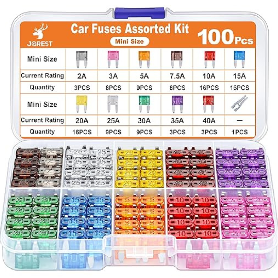 Fusibles Coche Kit - 100Pcs 12v Mini Pequeños Fusible Coche + 1Fusibles Clip- Automóvil Fusible para Coche/Caravanas/Furgoneta/Moto(2A 3A 5A 7.5A 10A 15A 20A 25