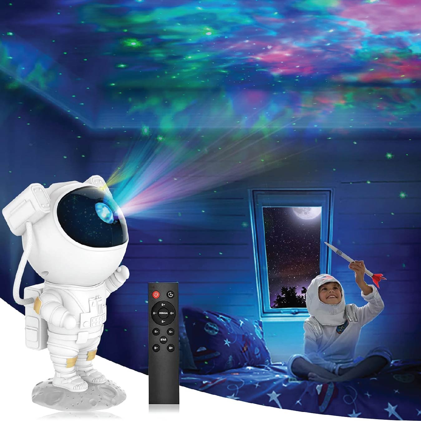 Lámpara Astronauta luz Led Proyector de Estrellas y Galaxias. Altavoz Bluetooth.