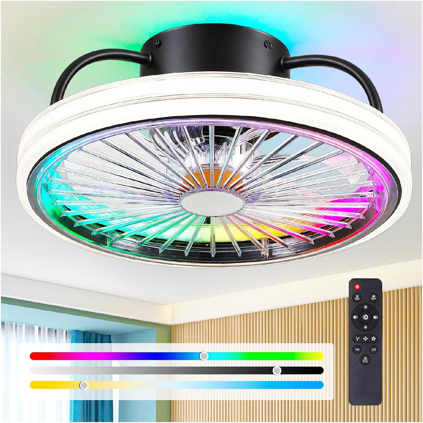 Ventilador de techo de perfil bajo con luz RGB ZB-7